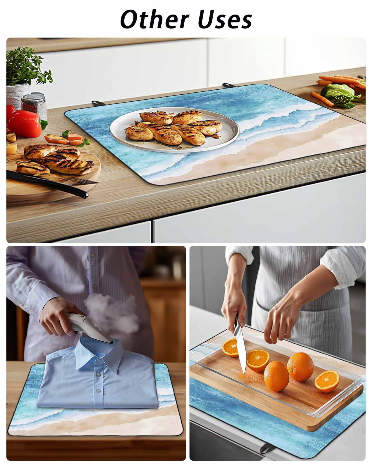 Stove Top Covers for Electric Stove, Blue Waves Glass Stovetop Cover Protector, Gradient Beach Abstract Oil Painting Art Induction Cooktop Protector Oven Mat for Kitchen Countertop 24"x21"