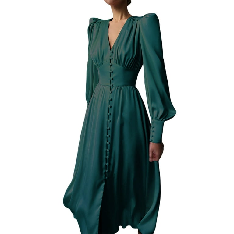 Sunisery Womens Elegant Maxi Dress Deep V-neck Satin One Piece