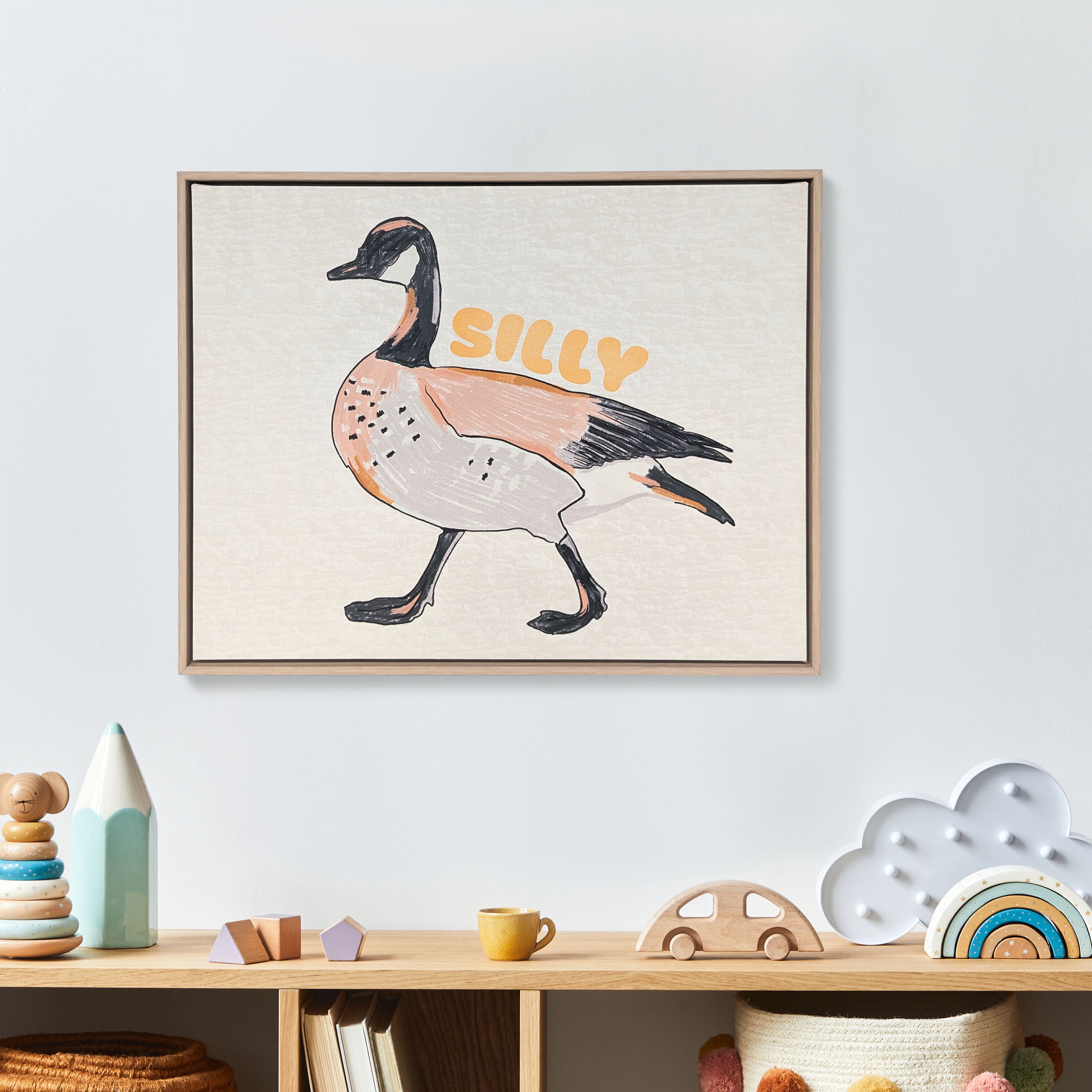 House of Happy 16x20 "Silly Goose" Kids Printed Wall Art on Canvas, Natural