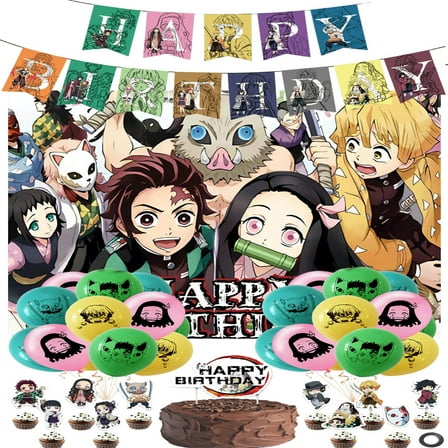 Demon Slayer Birthday Party Supplies with Balloons, Birthday Banners, Cake Toppers