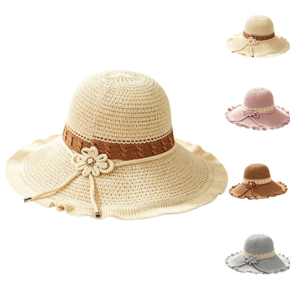Only Moment Floppy Big Beach Straw Hats for Women Travel Sun Hats for Women Packable Polyester,Spandex,Cotton Women French Sun Hat, Foldable, Breathable, Beach & Travel Hats Beige,One Size