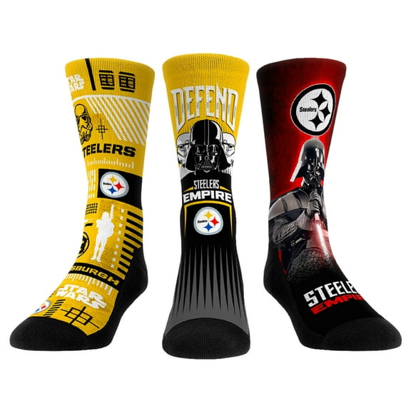 Rock Em Socks Stormtrooper & Darth Vader Pittsburgh Steelers Three-Pack Star Wars Crew Socks Set