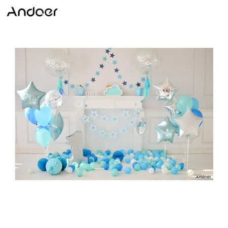 Andoer 2.1 * 1.5m/7 * 5ft First Birthday Backdrop Balloon Photography Background Baby Boy Kids Photo Studio (Best First Camera For Photography)
