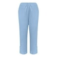thumbnail image 4 of Audhol Petite Pants for Women, Linen Cropped Pants for Seniors Clothing Summer Fashion 2025 High Waisted Straight Leg Women's Trouses Crop Cotton Linen Pants Women Light Blue M, 4 of 5
