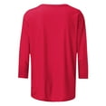 thumbnail image 6 of Lenpel Women's Tunic Tops 3/4 Length Sleeve Crew Neck Solid Color Pleated T Shirts Casual Basic Tees Soft Trendy Blouses(Red,Large), 6 of 7