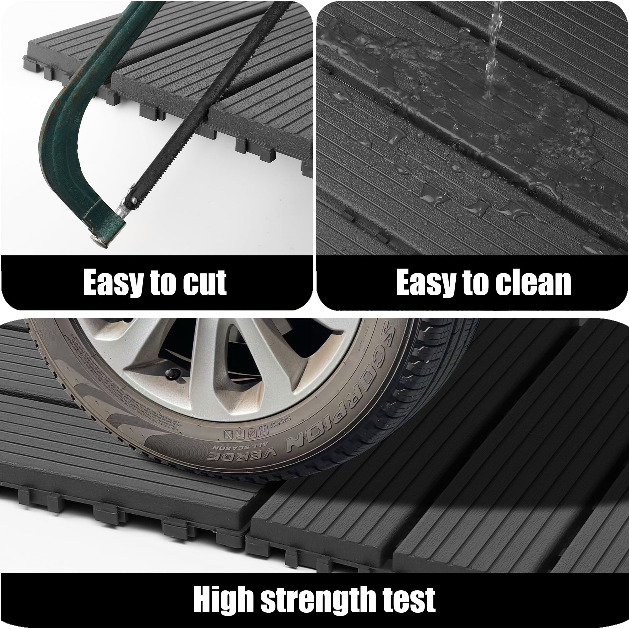44 Pack 12"×12" Interlocking Deck Tiles, Dark Gray PP Plastic Waterproof Floor Tiles, All-Weather Patio Pool Balcony Decking Tiles for Indoor Outdoor