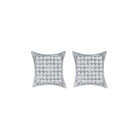 FB Jewels 10kt White Gold Womens Round Diamond Square Kite Cluster Screwback Earrings 3/8 Cttw In Pave Setting (I2-I3 clarity; J-K color)