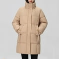 thumbnail image 6 of XFLWAM Womens Long Quilted Coat Long Sleeve Puffer Jacket Solid Color Hooded Padded Coats Thick Warm Winter Outerwear Tops Khaki M, 6 of 8