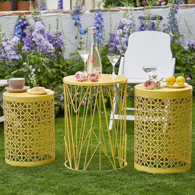 kaze to mori grow table（ネオンイエロー) Y&M Indoor Outdoor Chic Metal Round End Table, Flower Yelow (Set