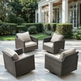 thumbnail image 4 of OPOHORO 4PCS Outdoor Swivel Chair Set - 360° Swivel Rocking Patio Chairs with All-Weather PE Wicker Steel Frame, Modern Square Armrests for Porch, Balcony - Brown Wicker and Beige Cushion, 4 of 9