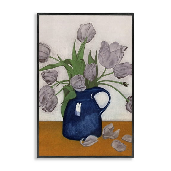 Stupell Industries Falling Tulip Petals Vase Plants & Flowers Painting Black Framed Art Print Wall Art, 12 x 18