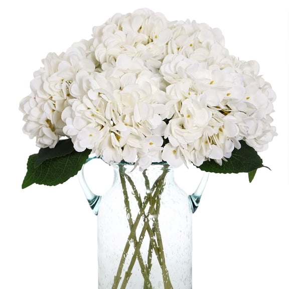 6pcs Faux White Hydrangeas Fake Flowers Artificial Silk Hydrangea Flower With Stems Bouquets Arrangement for Home Table Centerpieces Wedding Baby Shower Birthday Party Decoration(White)