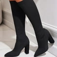 thumbnail image 3 of Womens Knee High Boots 2025 Fashion Knit Slip on Socks Pointed Toe High Heeled Winter Fall Tall Dress Boots, 3 of 7