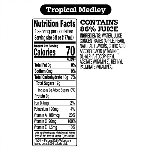 Good2grow Tropical Fruit and Veggie Blend, 6 Fluid Ounce -- 12 per case.