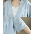 thumbnail image 6 of APEXFWDT Women's Cotton Linen Short Sleeve Cardigan Coat V Neck Button Blazer Jacket for Spring and Summer,L,Blue, 6 of 7
