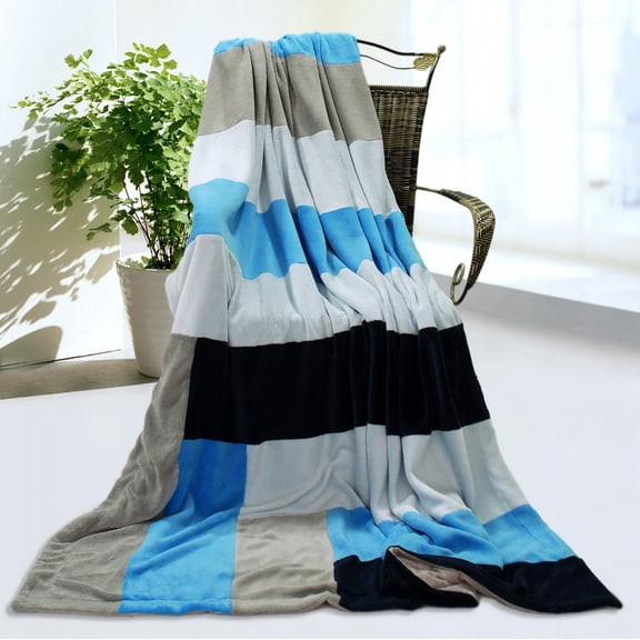 G&J Treasure Pyramid 59" X 78.7" Soft Coral Fleece Patchwork Blanket Brick Throw Blanket White Turquoise Color