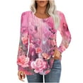thumbnail image 2 of Leesechin Women Long Sleeve Shirts Spring Pleated Tunic Tops Crew Neck Dressy Casual Blouses, 2 of 5