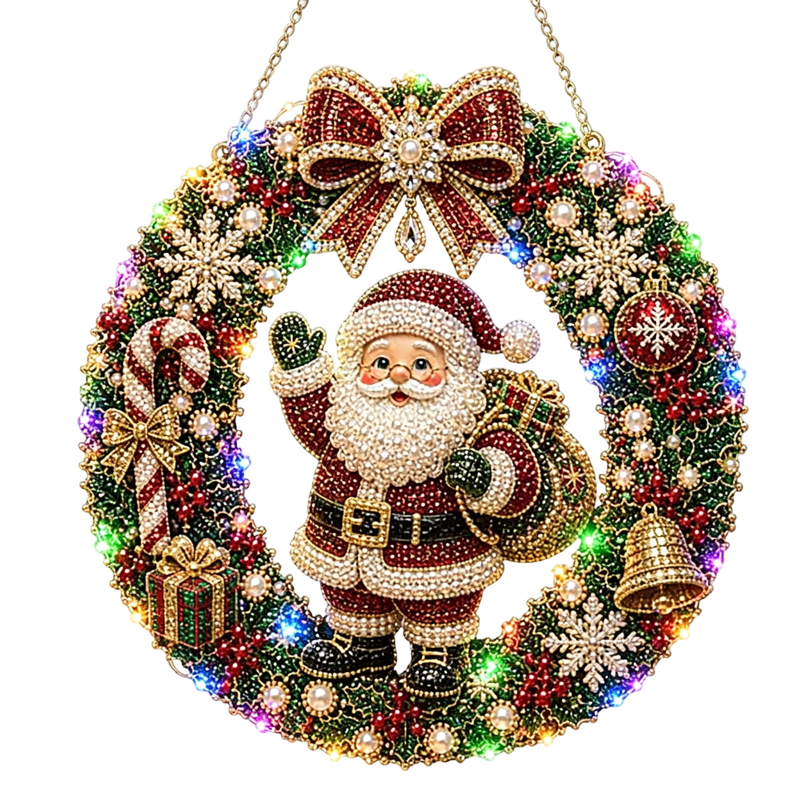 Christmas Pearl Art Kit Holiday with LED Lights 2D Christmas Diamond Painting Craft Holiday Craft Set for Adults Kids with Light String and Canvas