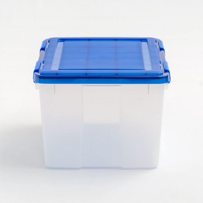 Hefty 72 Qt. Clear Plastic Storage Bin with Blue HI-RISE Lid, 6 Pack