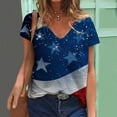 thumbnail image 2 of Vivianyo HD Womens 2024 Trendy Summer Independence Day T-shirts V Neck Short Sleeve Tops Tee Print Color Blouse, 2 of 5