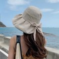 thumbnail image 4 of Sombrero de pescador con circunferencia de 55-60cm, sombrero protector solar para mujer, color sólido, ala grande, sombrero de pescador anti-ultravioleta, sombrero de sol de verano con lazo, 4 of 5