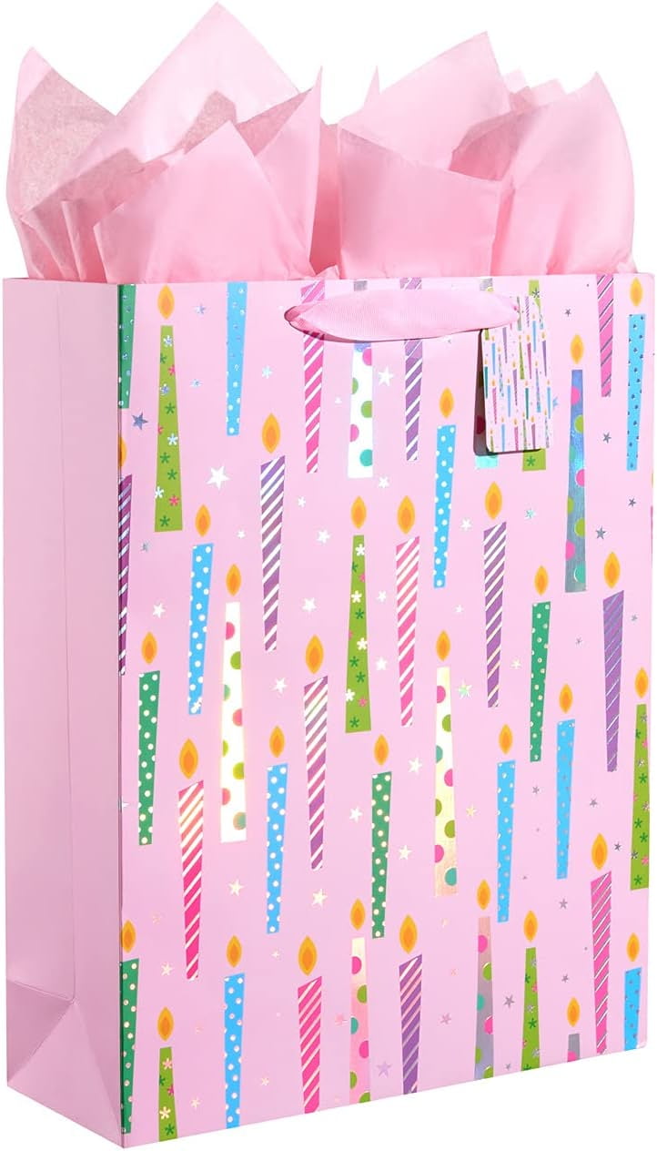 16" Extra Large Gift Bag with Tissue Paper for Girls (Happy Birthday