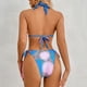thumbnail image 5 of Conjunto de bikini con cuello halter Bloque de color Estampado de leopardo Atado Sin espalda Traje de baño de 2 piezas para mujer Estampado de leopardo Hebilla de metal S, 5 of 7