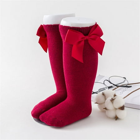 

High Quality Soft Socks Cotton Solid Color Bowknot Bow Knee High Fishnet Socks Royal Style Knee Stockings Long Stocking RED