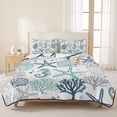 thumbnail image 3 of Queen Quilt Set 90''x96'', Blue Teal Coastal Lightweight Bedspread Coverlet Set with 2 Pillow Shams, Summer Beach Starfish Coral Nautical Breathable All Season Quilt Bedding for Bedroom/Guest Room, 3 of 9