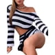 thumbnail image 3 of VISgogo, conjunto de 2 piezas de punto a la moda para mujer, Tops cortos con hombros descubiertos de Color sólido/rayas + conjunto de pantalones cortos con cintura elástica para mujer, S/M/L VISgogo  moda, 3 of 6