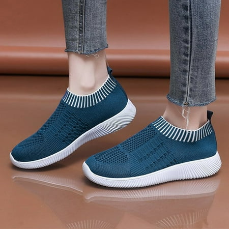 

PhoneSoap Fashion Summer Women Sneakers Large Size Slip On Mesh Breathable Lightweight Comfortable Casual Blue