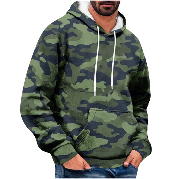 LOVZFMLL Essentials Hoodie for Men, Camo Loose Fit Hooded Sweatshirt Pullover Fall Clothes Tops with Pockets Casual Wear