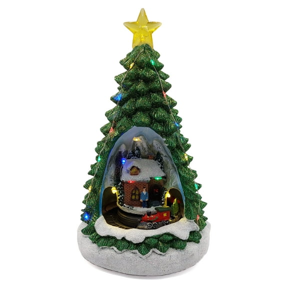 Christmas Tree with Winter Cottage and Train. Christmas Village Wizardi F07-N1-14-2309