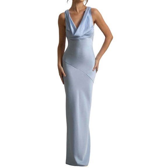 Women'S Summer Satin Backless Elegant Dress Sleeveless Cowl Neck Party Formal Maxi Dresses S