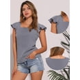 thumbnail image 2 of DARING DIVA Square Neck Ruffle Sleeve Blouse L Navy Blue, 2 of 7