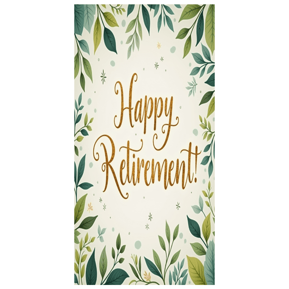 Green Leaves Happy Retirement Banner Botanical Design Nature Theme Backdrop for Retirement Celebration Indoor Party Event Decoration