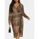 thumbnail image 1 of Vestido Midi Envolvente Talla Extra Leopardo y Cinto Rosegal  Vestidos casuales de talla grande, 1 of 5