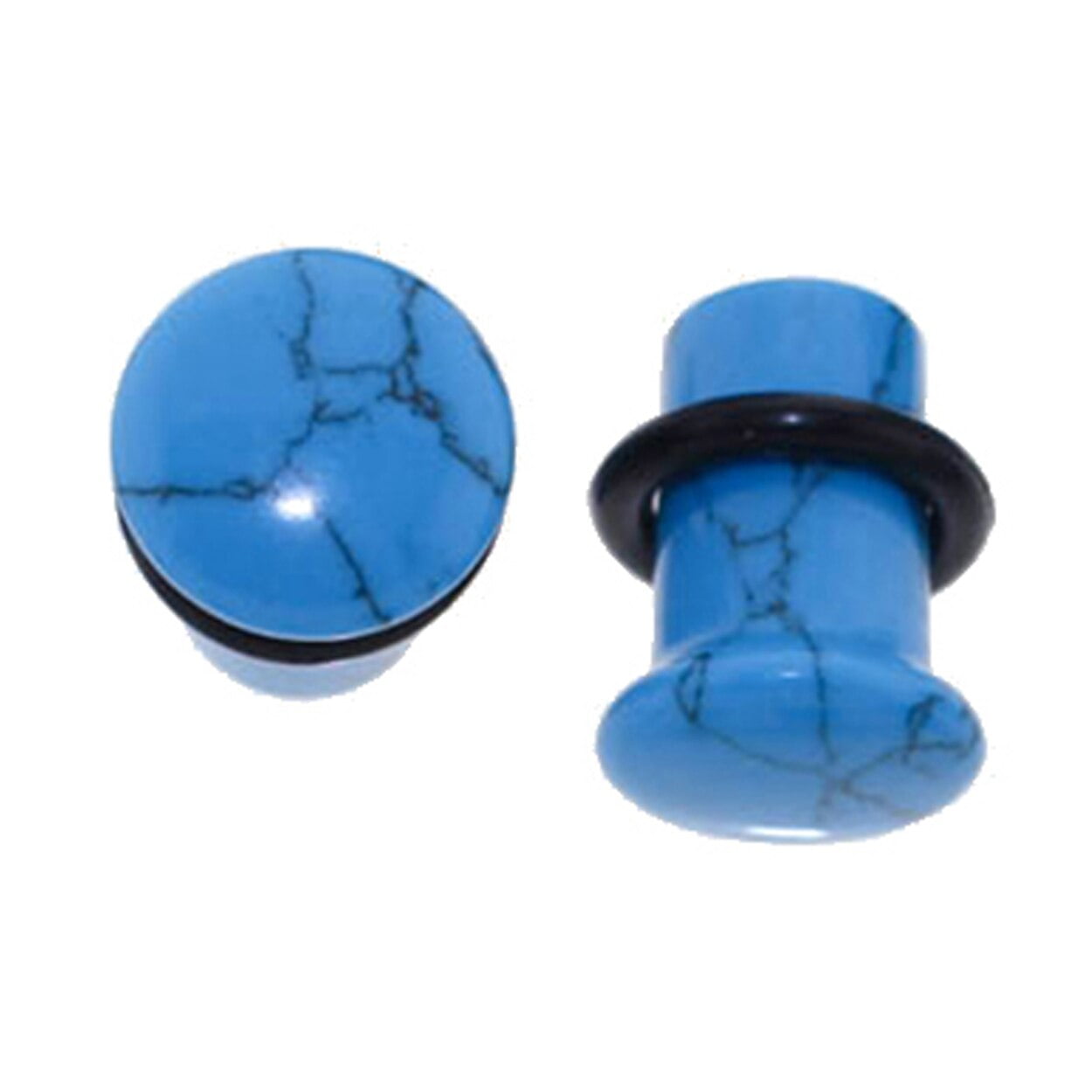 1 Pair 00g Organic Turquoise Blue Stone Single Flare Ear Plugs Gauge 10mm 