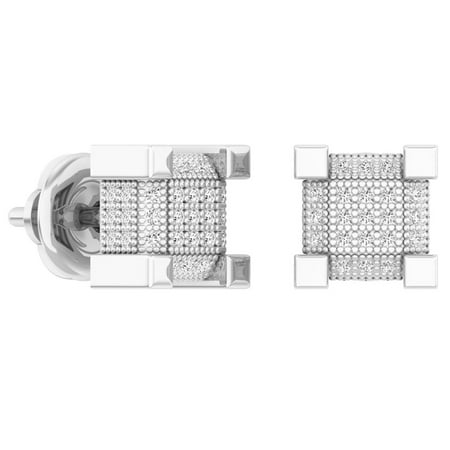 Cube Sterling Silver Earrings - 0.33 Carat (ctw) Sterling Silver Real Diamond Dice Shaped Hip Hop Mens Cube Earrings 1/3 CT