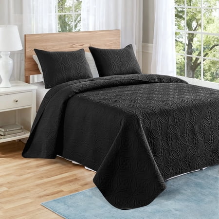VCCOEM Quilt Set Twin/Twin XL Size Lightweight Bedspreads All Season Coverlet 2 Piece (1 Quilt 1 Pillow Sham) Coin Pattern Black