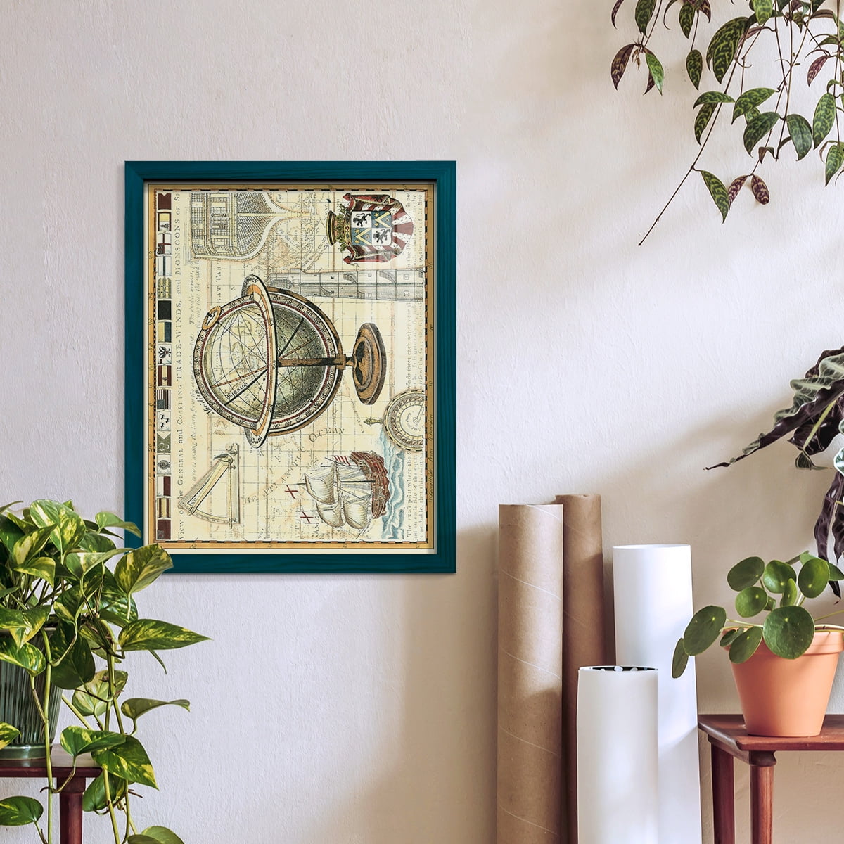 Nautical Map II -Framed Print w/glass-Ocean Blue