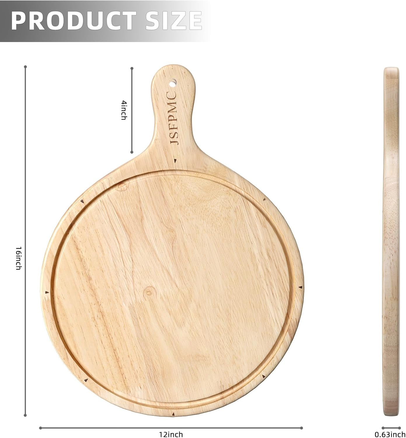 RGHJAR-Rubber Wood Cutting Board with Handle, Round Serving Board, Dining Board, Chopping Board for Meat, Cheese Board, Vegetables, Bread, Charcuterie, Large 16"x12"x0.6"