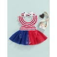 thumbnail image 2 of Bagilaanoe Baby Girl 4th of July Romper Dress Striped Print High Waist Mesh Dress Casual Party Independent Day Wear Set, 2 of 9