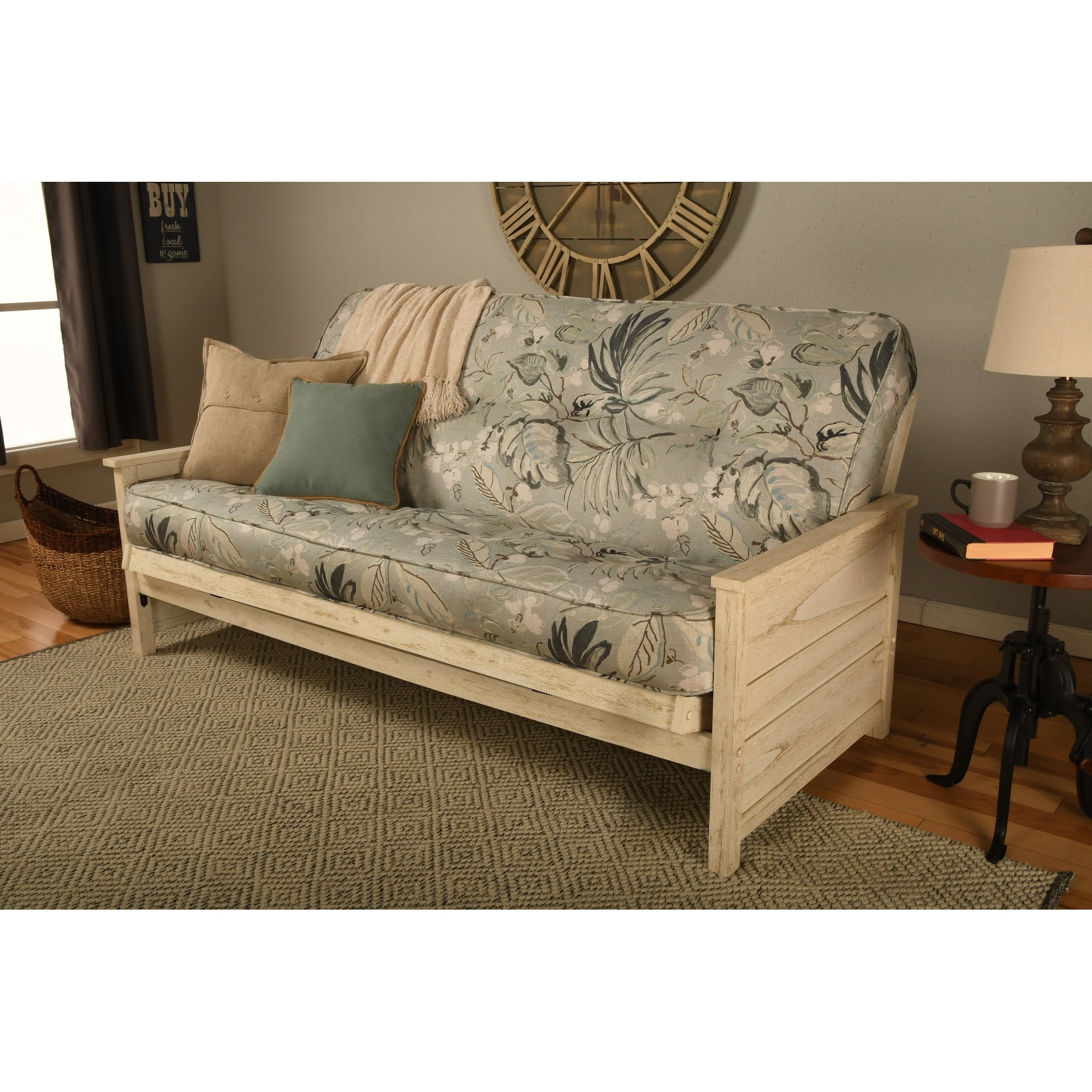 Kodiak Furniture Lexington Futon in Weathered White w/ Seaport Blue Mattress