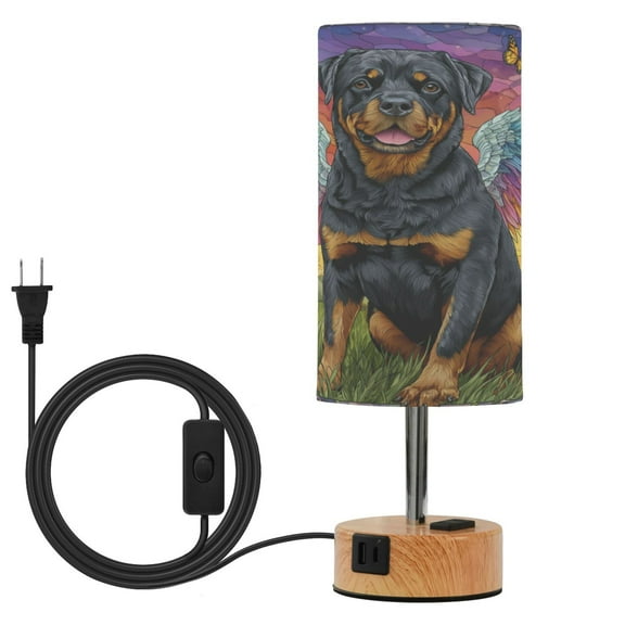Wobogo Cartoon Rottweiler Bedside Lamp Touch Control Table Lamp with USB A C Charging Ports & AC Outlet 3-Way Dimmable Nightstand Lamp with Linen Fabric Shade for Bedroom Living Room