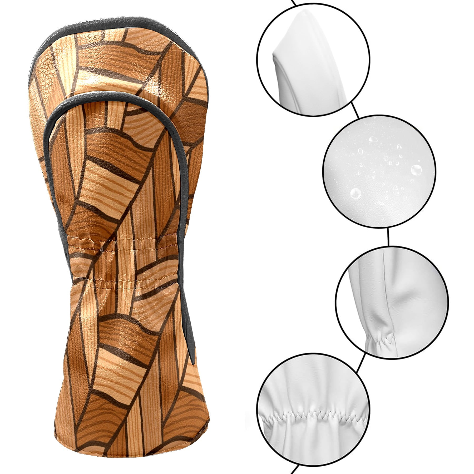 Golf Club Head Cover Waterproof Leather Golf Accessories HeadCovers Set Driver Headcover for Women Men Herringbone Wood