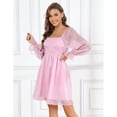 thumbnail image 3 of Women's Long Sleeve Casual Solid Dresses Babydoll Mesh Midi Dress, 3 of 5