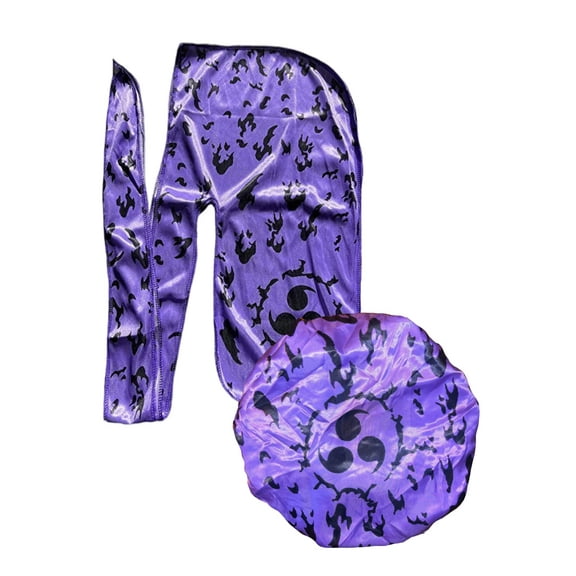 Anime Durag and Silk Bonnet 2pcs Set for Men Women, Silky Design Satin with Fabric Comfort Compression, Cursed M