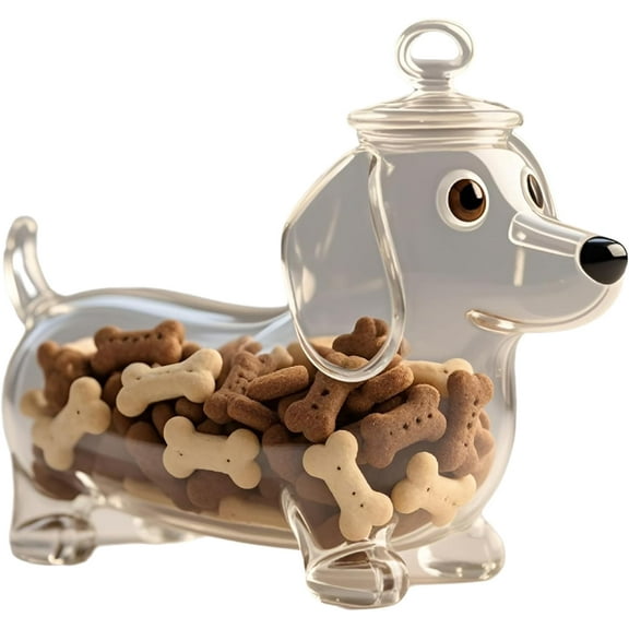 Pet Treat Jar, 8 Inches Adorable Dog Shape Glass Airtight Pet Food Storage, Food Storage Container Dog Treat Container with Lids for Countertop Kitchen Dogs, Cats, Pets (Dachshund)