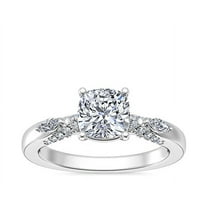 0.70 Carat Excellent Cushion Cut Real Diamond New Design Solitaire with Accents Ring for Wedding and Engagement Solid 14K White Gold Size 11